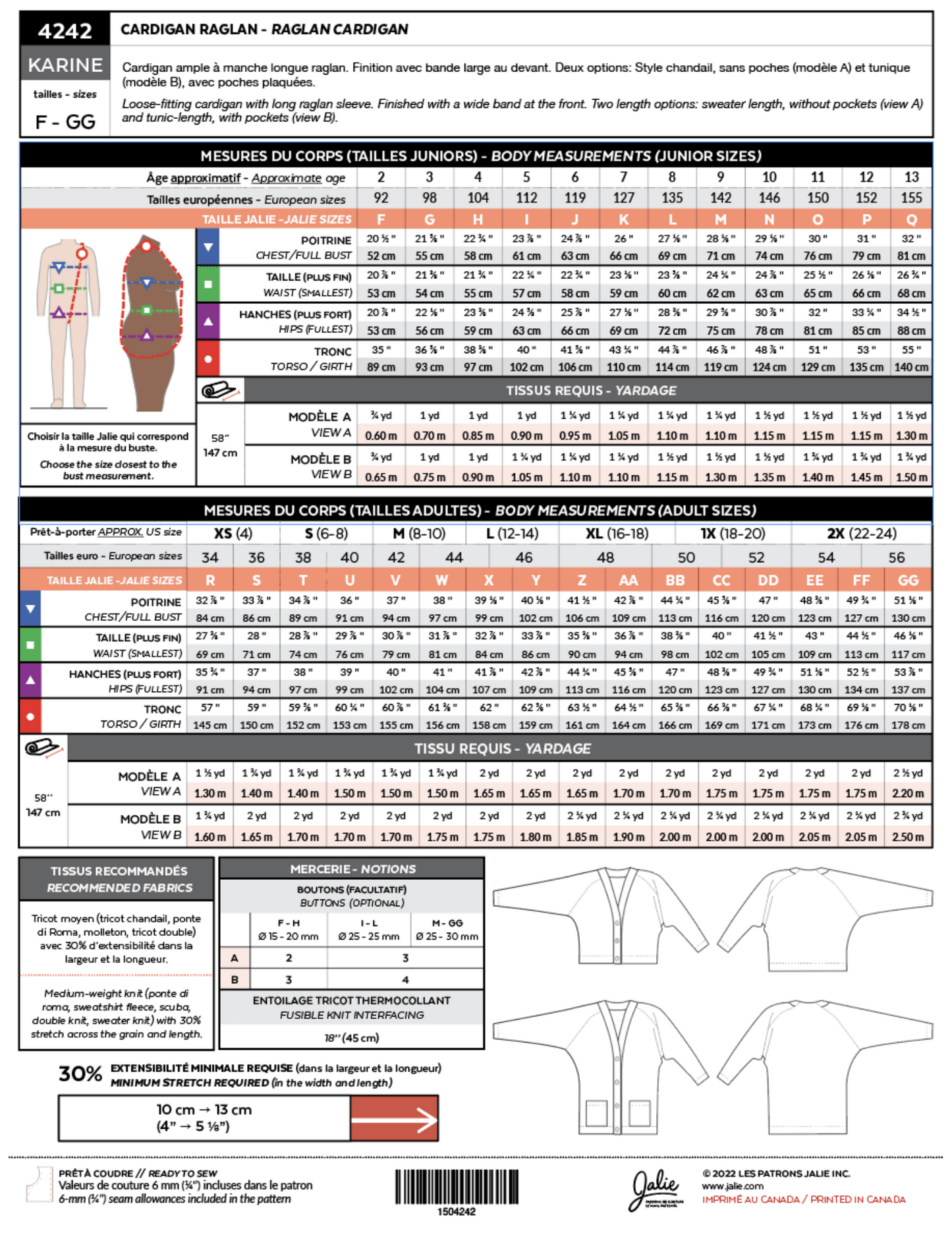 Cardigan à manche raglan Karine 4242