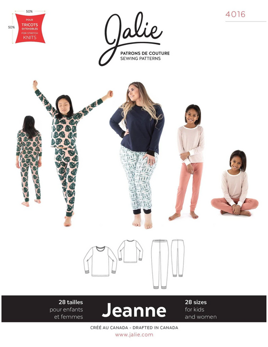 Pyjama deux pièces en tricot Jeanne 4016 - Patron papier Jalie